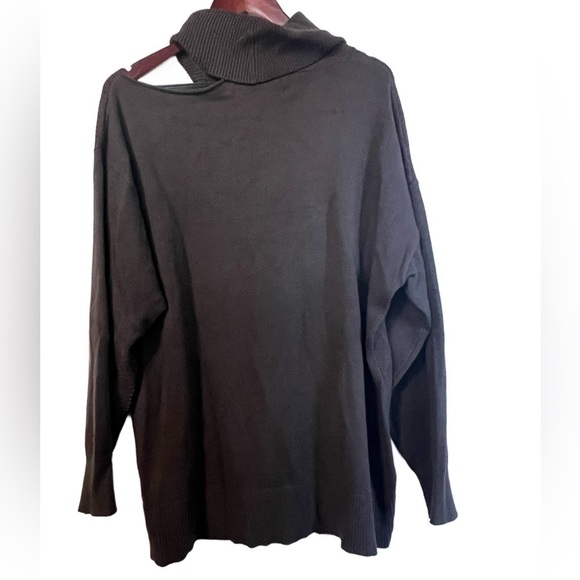 Brown, single cold shoulder cowl neck sweater. - Picture 2 of 4